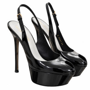 Sergio Rossi Black Patent Leather Peep Toe Platform Slingback Pumps 35
